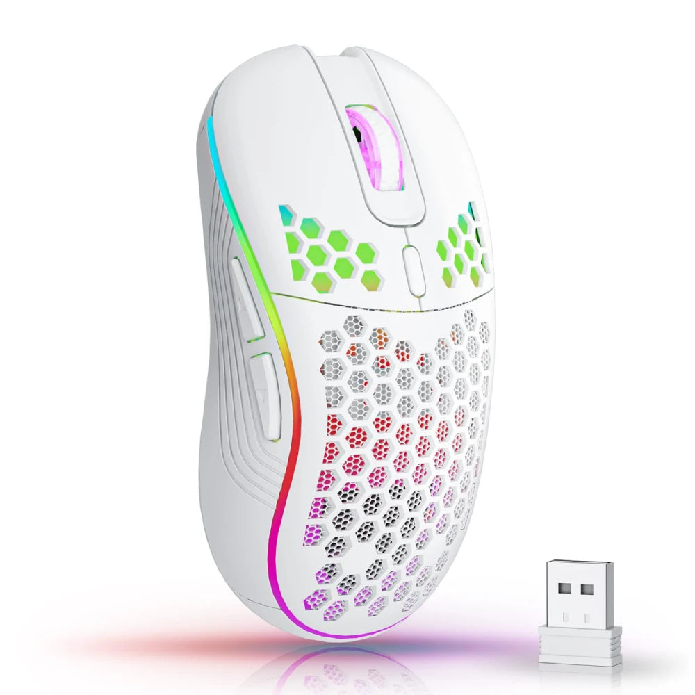 2.4G USB and Type-C Wireless Gaming Mouse RGB Backlight Rechargeable Adjustable DPI Ergonomic Mice for PC Laptop Mac Android