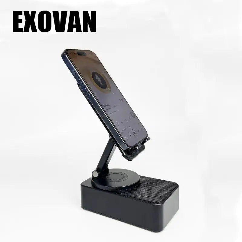 Wireless Audio Bluetooth Speaker 5In1 Phone Holder Emergency Rechargeable Withcolorful Ambient Light 300° Foldable for Tablet Iphone Android, Gifts for Men Women ,Black with LED Nightlight Wireless Induction Bluetooth Speaker Stand