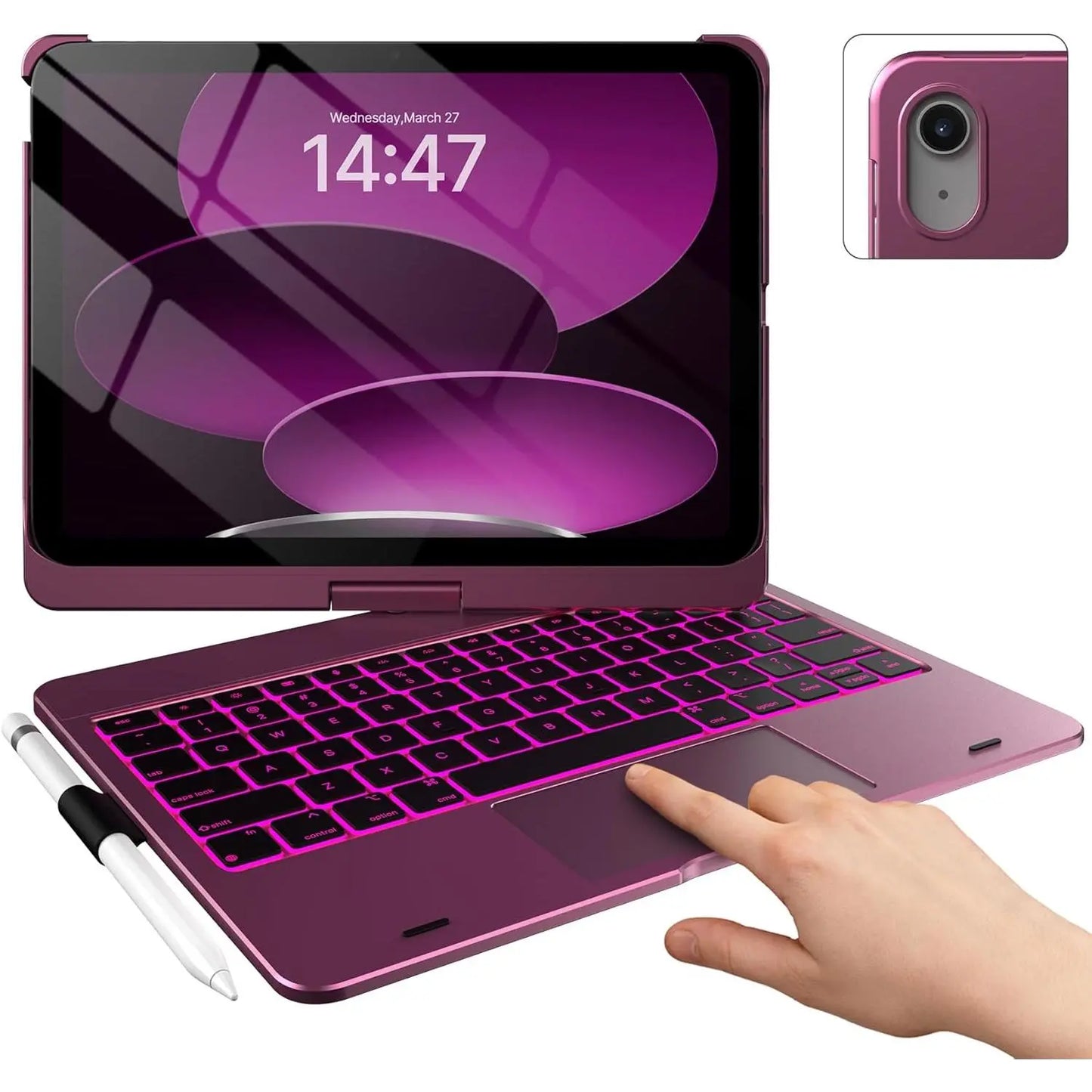 Touch Ipad 10Th Generation Case with Keyboard (10.9", 2022), Multi-Touch Trackpad, 10 Color Backlight, 360? Rotatable, Thin & Light for Ipad 10Th Gen 10.9 (Raspberry)