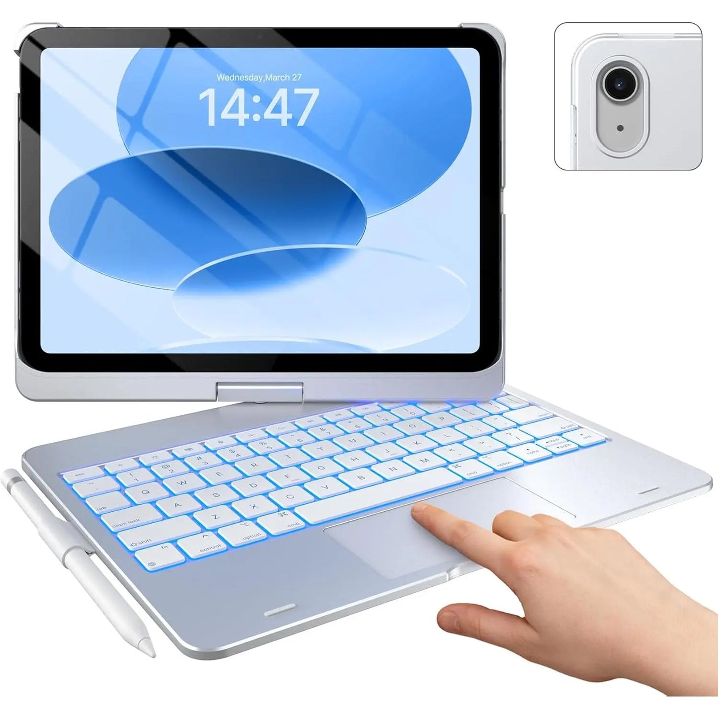 Touch Ipad 10Th Generation Case with Keyboard (10.9", 2022), Multi-Touch Trackpad, 10 Color Backlight, 360? Rotatable, Thin & Light for Ipad 10Th Gen 10.9 (Raspberry)
