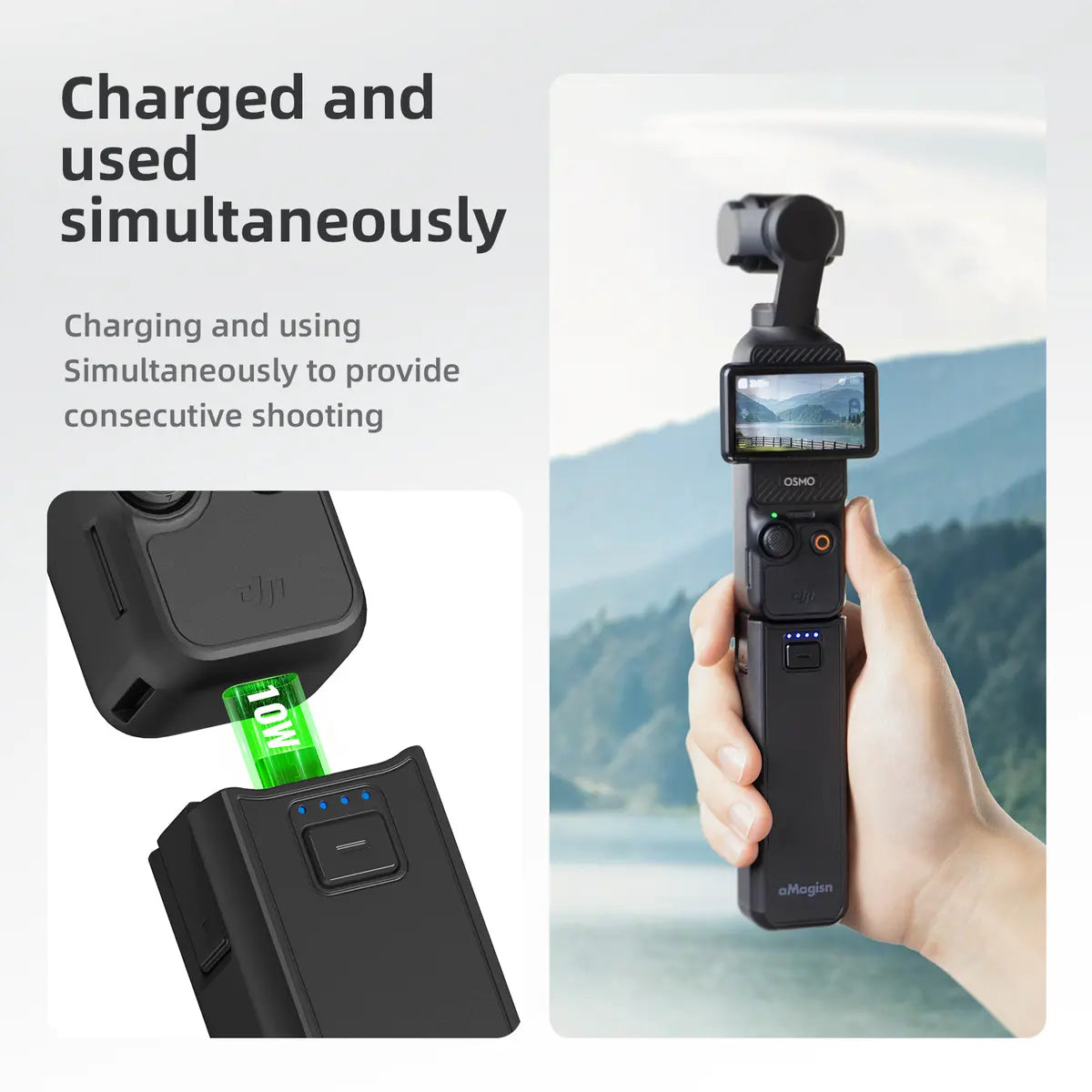Charging Battery Handle for DJI Osmo Pocket 4P/4/3, 4500Mah Extended Grip with 1/4 Thread for Travel Vlogging
