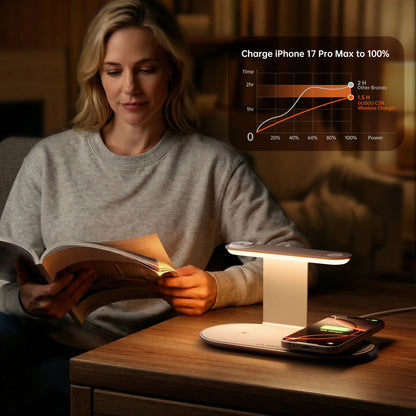 4-In-1 Wireless Charging Station with Night Light, Fast Charger Dock for Iphone/Apple Watch/Airpods, USB C Powered Desk Accessory