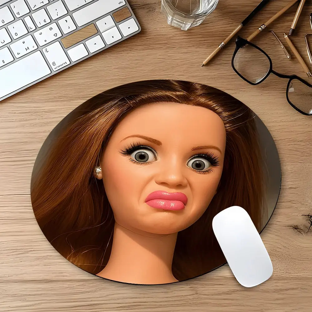 Dislike Doll Face Emojis round Gaming Mousepad, Computer Mouse Pad, Eye-Catching Desktop Decorative Protective Pad, Non-Slip Rubber Lockedge Work Mat, Small Size for Laptop/Desktop, Gaming Mouse Pads - Ideal for Gaming, Office & Home Use