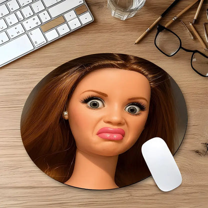 Dislike Doll Face Emojis round Gaming Mousepad, Computer Mouse Pad, Eye-Catching Desktop Decorative Protective Pad, Non-Slip Rubber Lockedge Work Mat, Small Size for Laptop/Desktop, Gaming Mouse Pads - Ideal for Gaming, Office & Home Use