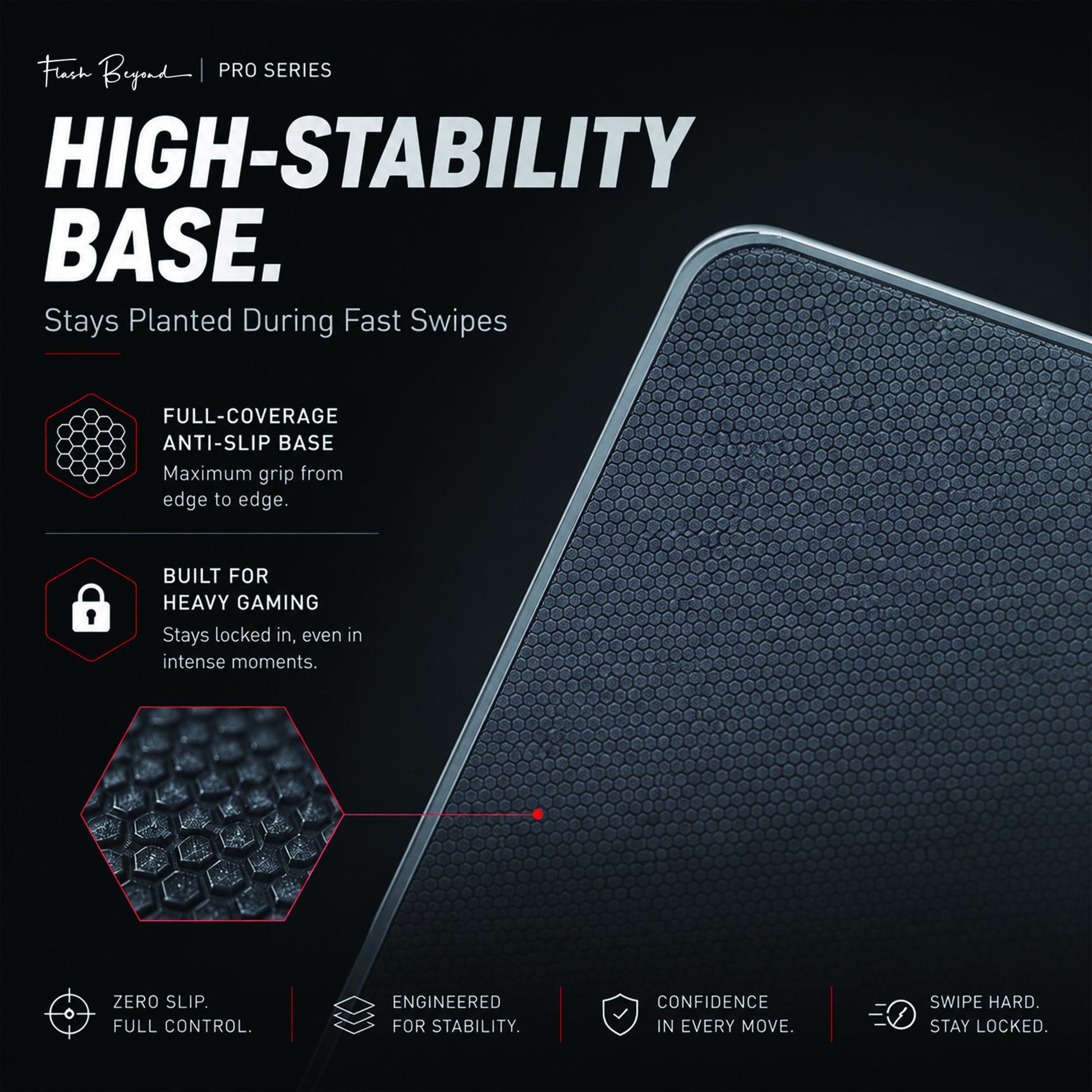 Flash beyond Pro Glass Gaming Mouse Pad, Electroplated Hard Glass Mousepad, Sleeve-Free Smooth Glide, Graphite Gray