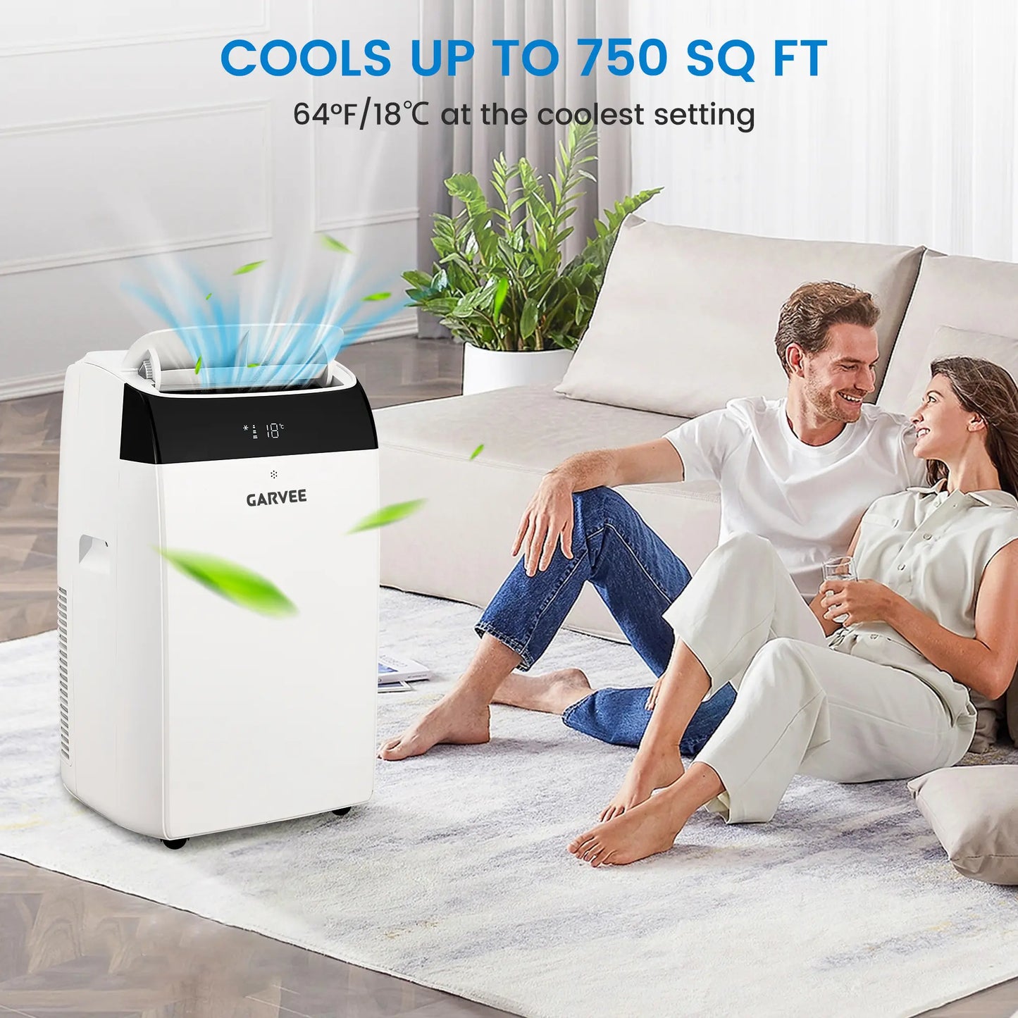 Garvee 14K/10K/8K BTU Fast & Quiet Cooling Portable Air Conditioner, 4‑In‑1 AC Unit with Dehumidifier & Fan, LED/LCD Display, Remote Control, 24H Timer, 4‑Way Swing, 360° Wheels & Window Kit for Bedroom Office Home