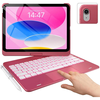 Touch Ipad 10Th Generation Case with Keyboard (10.9", 2022), Multi-Touch Trackpad, 10 Color Backlight, 360? Rotatable, Thin & Light for Ipad 10Th Gen 10.9 (Raspberry)