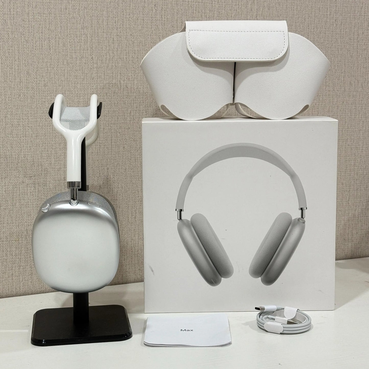 Premium MAXPRO5 MAX Over-Ear Bluetooth Headphones Magnetic Detachable Ear Cups Luxury Silky Comfort Fit Hi-Fi Clear Audio Noise Isolation Complete Kit Protective Leather Case Type-C Charging Wire Trendy Fashion Headset for Daily Outfit Travel Vlog
