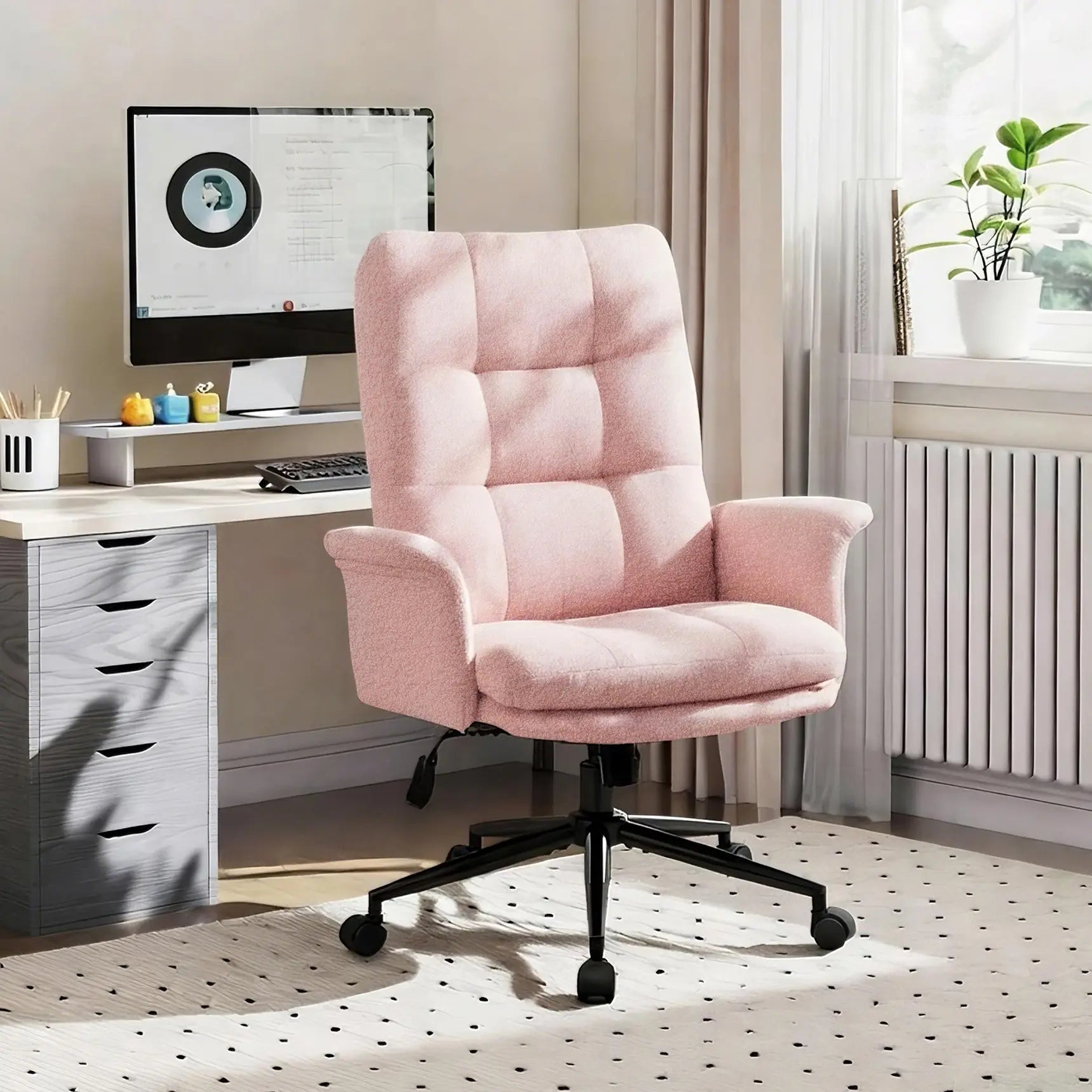 【Deal】Ermnois Ergonomic Upholstered Home Office Chair, Modern High Back Computer Desk Chair with Wheels, Ergonomic, Adjustable Height