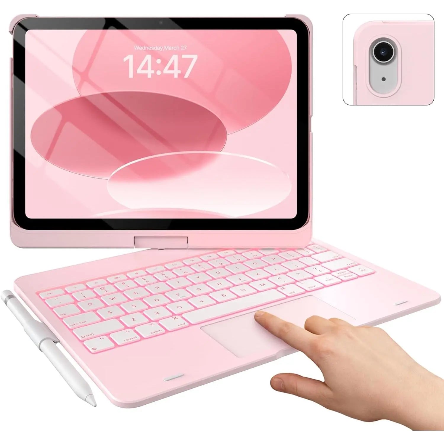 Touch Ipad 10Th Generation Case with Keyboard (10.9", 2022), Multi-Touch Trackpad, 10 Color Backlight, 360? Rotatable, Thin & Light for Ipad 10Th Gen 10.9 (Raspberry)