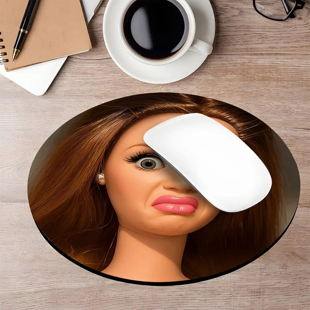 Dislike Doll Face Emojis round Gaming Mousepad, Computer Mouse Pad, Eye-Catching Desktop Decorative Protective Pad, Non-Slip Rubber Lockedge Work Mat, Small Size for Laptop/Desktop, Gaming Mouse Pads - Ideal for Gaming, Office & Home Use