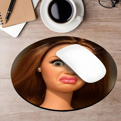 Dislike Doll Face Emojis round Gaming Mousepad, Computer Mouse Pad, Eye-Catching Desktop Decorative Protective Pad, Non-Slip Rubber Lockedge Work Mat, Small Size for Laptop/Desktop, Gaming Mouse Pads - Ideal for Gaming, Office & Home Use