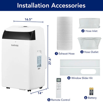 Garvee 14K/10K/8K BTU Fast & Quiet Cooling Portable Air Conditioner, 4‑In‑1 AC Unit with Dehumidifier & Fan, LED/LCD Display, Remote Control, 24H Timer, 4‑Way Swing, 360° Wheels & Window Kit for Bedroom Office Home