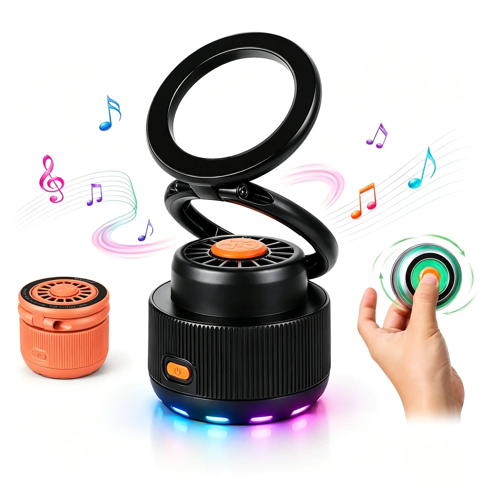 3-In-1 Fidget Bluetooth Speaker, Magnetic Phone Stand Speaker with 360° Rotation, RGB Light, HD Sound, Portable Wireless Phone Holder for Office, Gaming & Movies, Creative Gift Shower Wearable