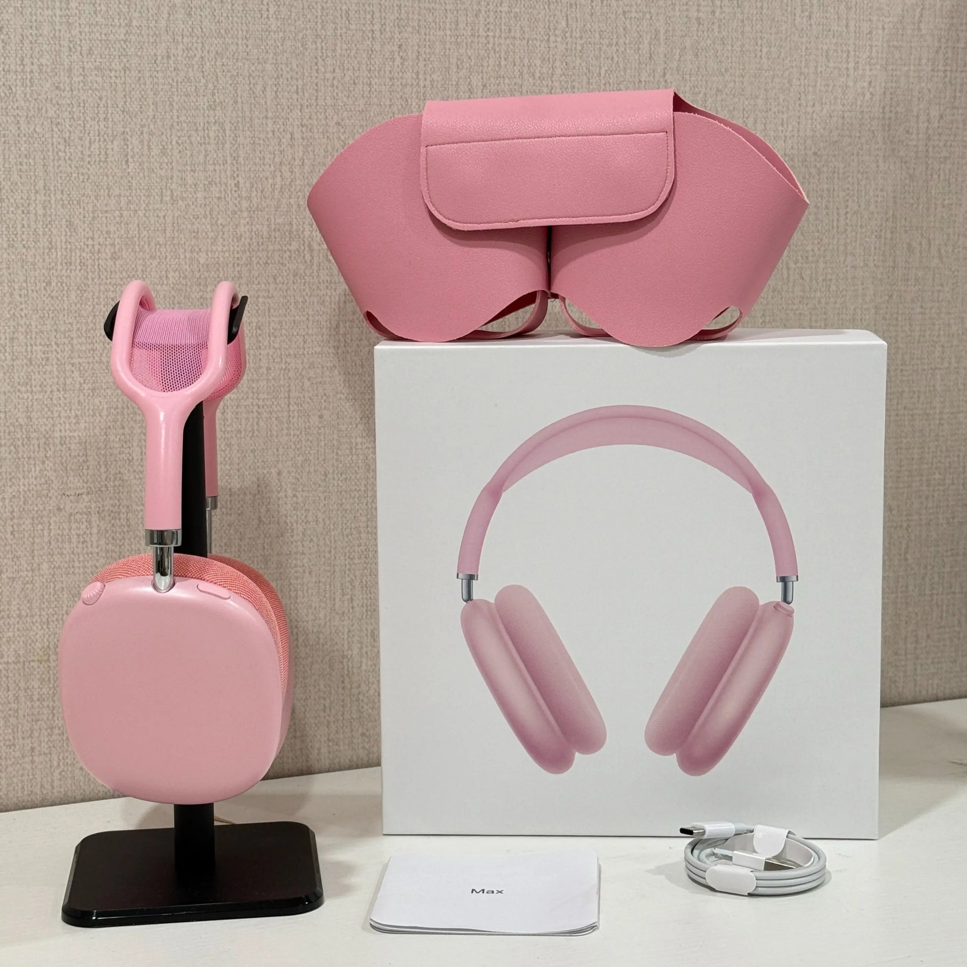 Premium MAXPRO5 MAX Over-Ear Bluetooth Headphones Magnetic Detachable Ear Cups Luxury Silky Comfort Fit Hi-Fi Clear Audio Noise Isolation Complete Kit Protective Leather Case Type-C Charging Wire Trendy Fashion Headset for Daily Outfit Travel Vlog