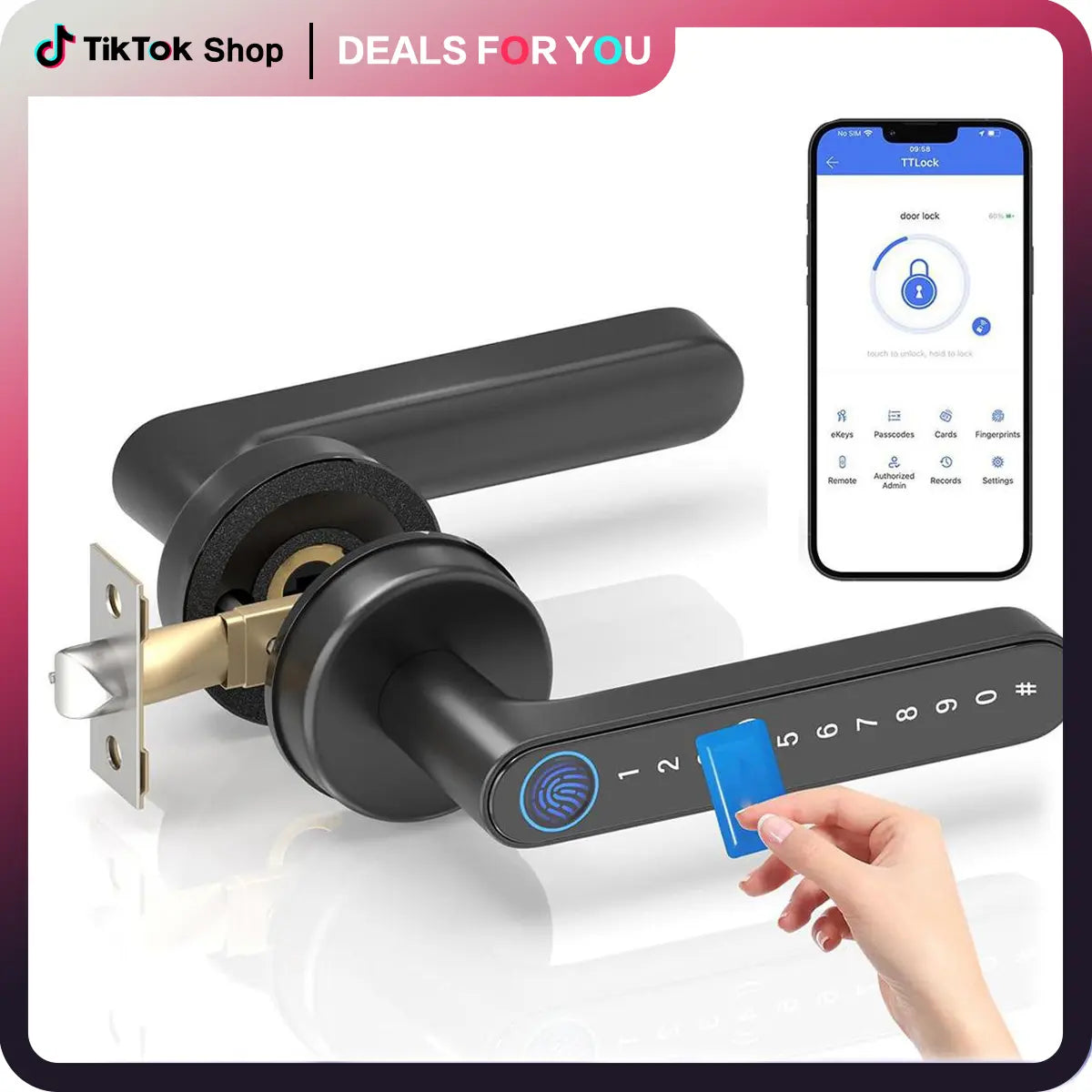 [Deals for You Days] Smart Fingerprint Door Lock 1 Count Keyless Entry Lock with Keyboard Handle, Digital Electric Biometric Technology for Bedroom Home Use,Fathersdaygift