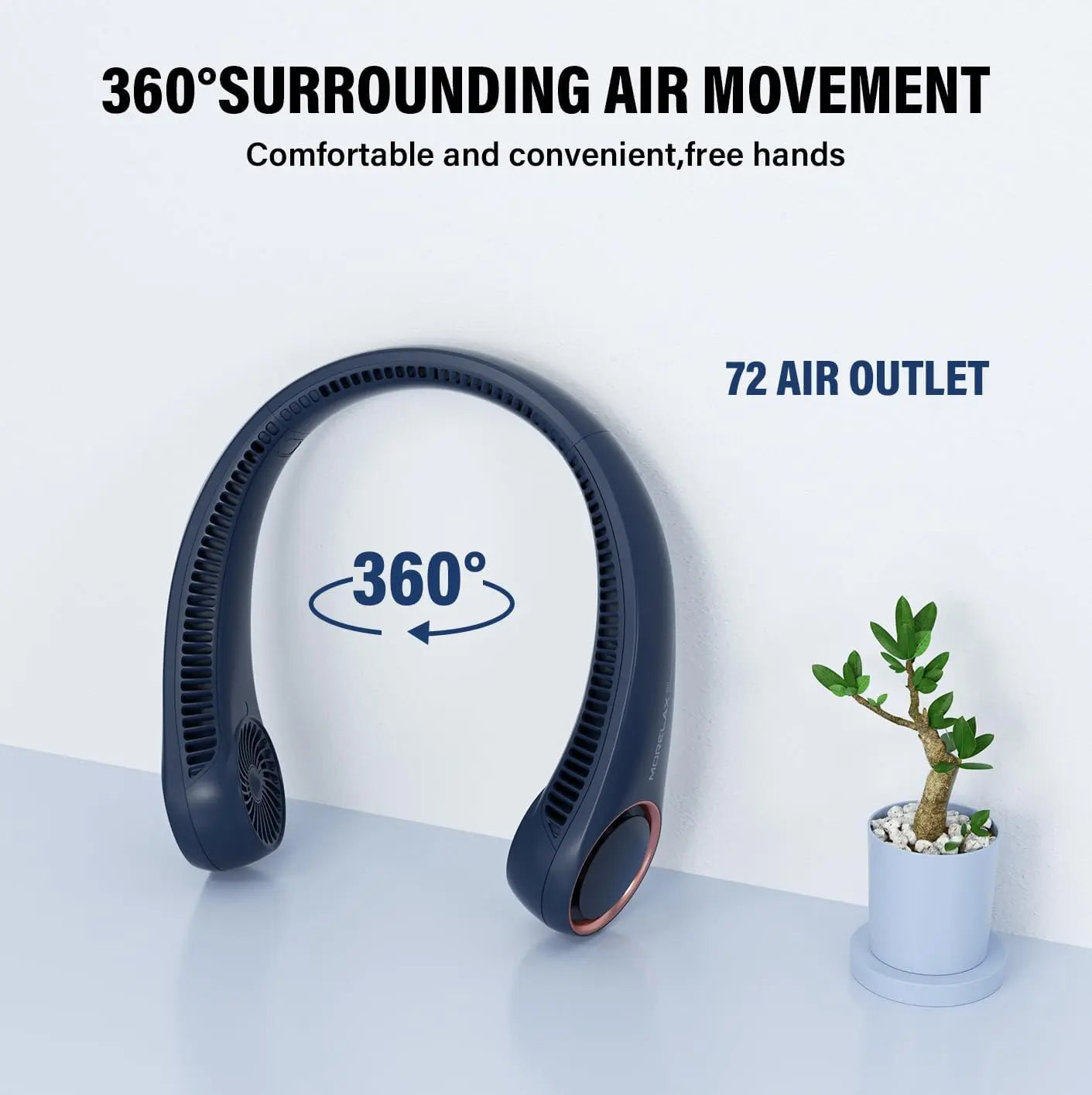 Neck Fan, USB Rechargeable Personal Fan, 3 Speeds Adjustable Powerful Strong Wind 360° Cooling, Quiet, No Blade Design, No Hair Twisting, Summer Gifts