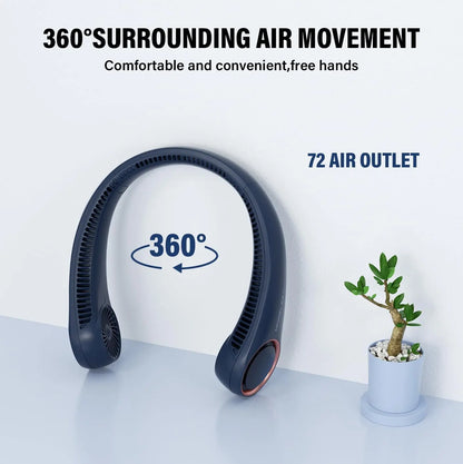 Neck Fan, USB Rechargeable Personal Fan, 3 Speeds Adjustable Powerful Strong Wind 360° Cooling, Quiet, No Blade Design, No Hair Twisting, Summer Gifts