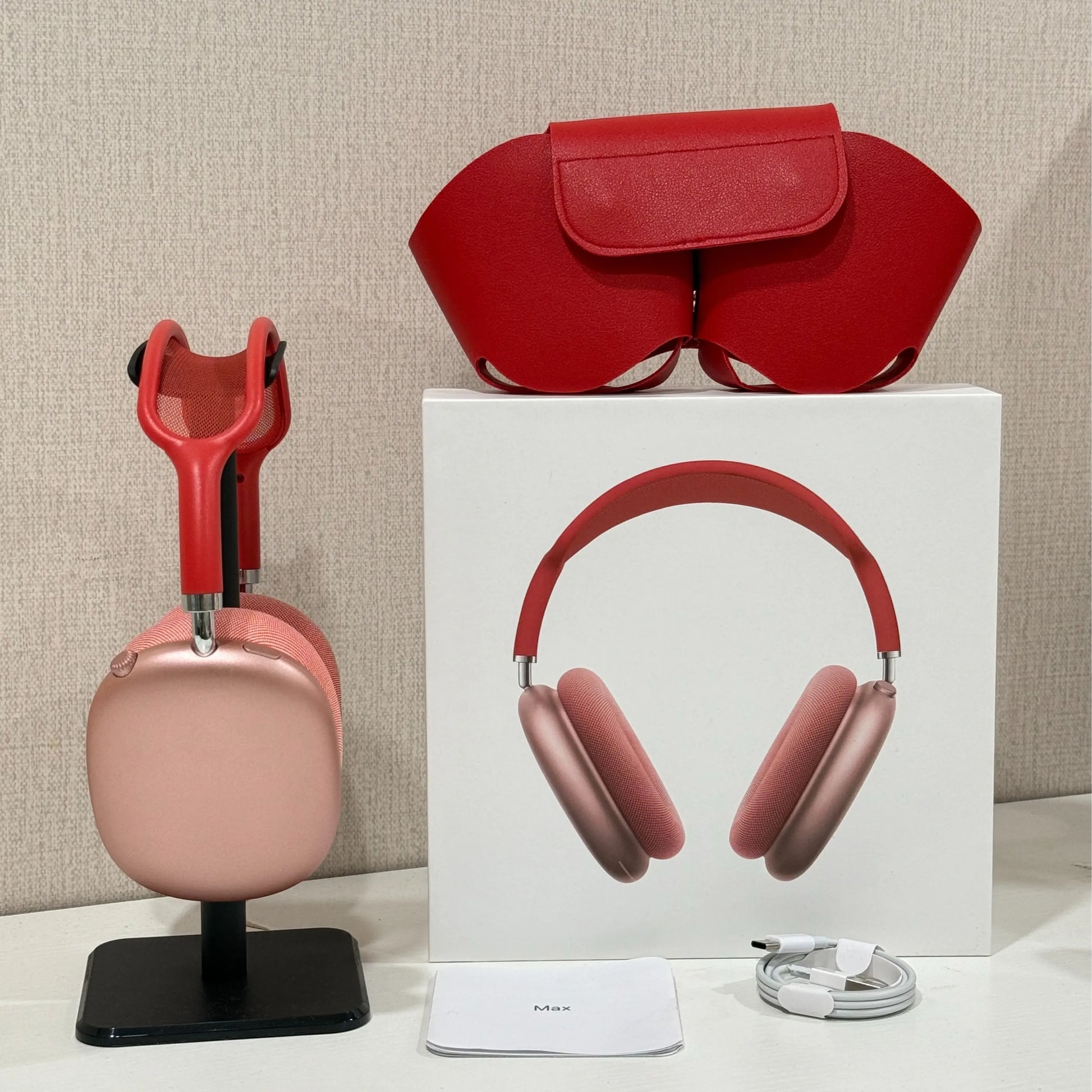 Premium MAXPRO5 MAX Over-Ear Bluetooth Headphones Magnetic Detachable Ear Cups Luxury Silky Comfort Fit Hi-Fi Clear Audio Noise Isolation Complete Kit Protective Leather Case Type-C Charging Wire Trendy Fashion Headset for Daily Outfit Travel Vlog