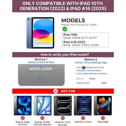 Touch Ipad 10Th Generation Case with Keyboard (10.9", 2022), Multi-Touch Trackpad, 10 Color Backlight, 360? Rotatable, Thin & Light for Ipad 10Th Gen 10.9 (Raspberry)