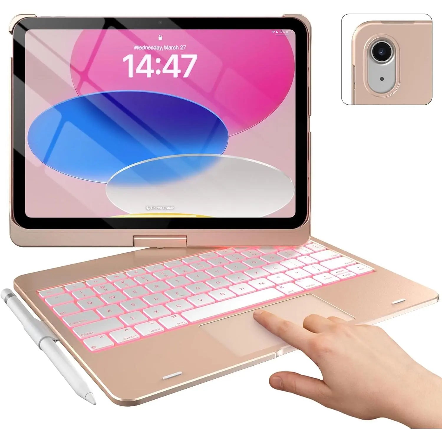 Touch Ipad 10Th Generation Case with Keyboard (10.9", 2022), Multi-Touch Trackpad, 10 Color Backlight, 360? Rotatable, Thin & Light for Ipad 10Th Gen 10.9 (Raspberry)