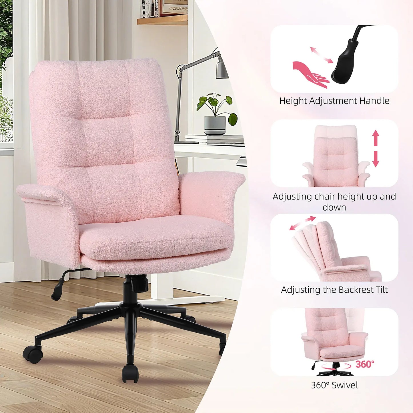 【Deal】Ermnois Ergonomic Upholstered Home Office Chair, Modern High Back Computer Desk Chair with Wheels, Ergonomic, Adjustable Height