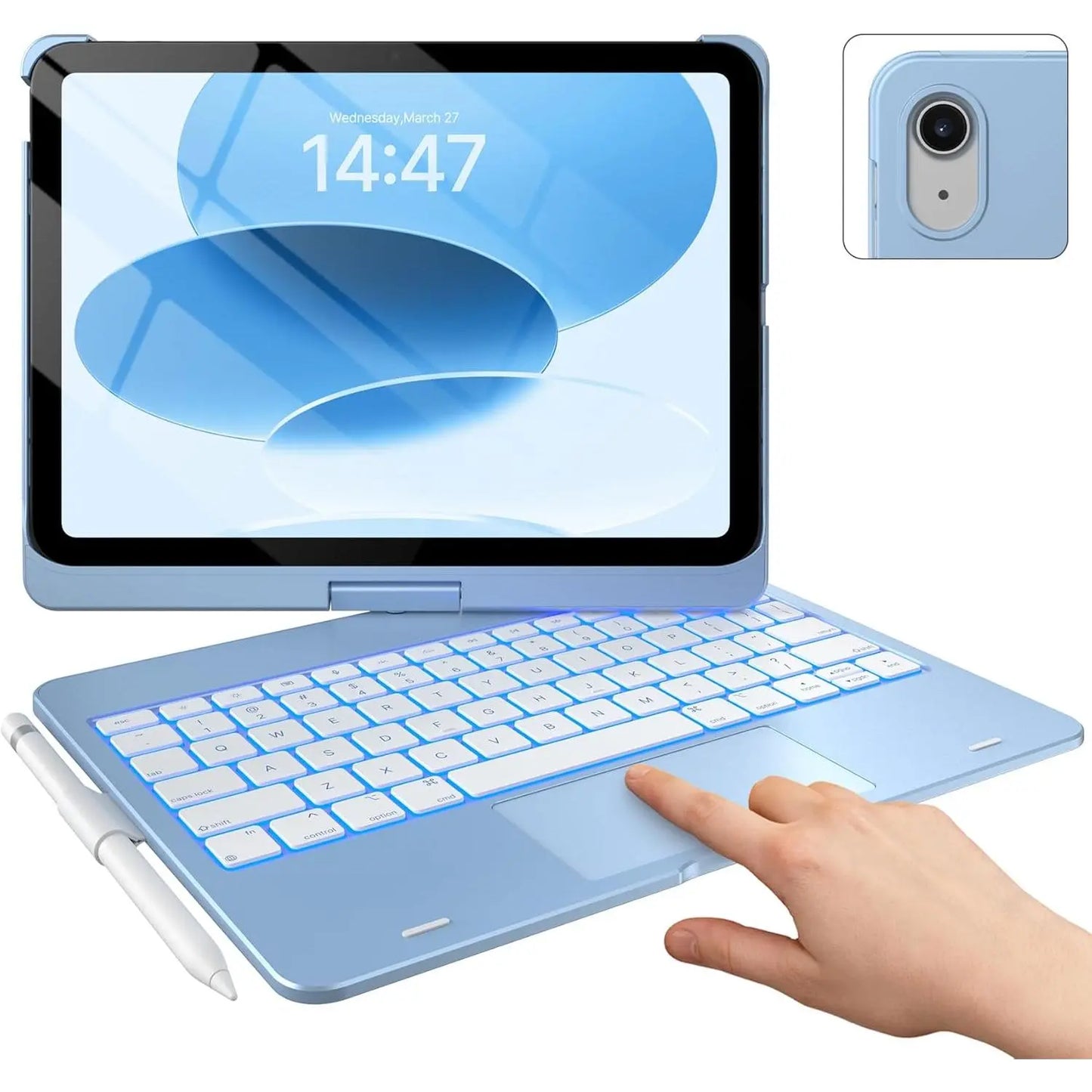 Touch Ipad 10Th Generation Case with Keyboard (10.9", 2022), Multi-Touch Trackpad, 10 Color Backlight, 360? Rotatable, Thin & Light for Ipad 10Th Gen 10.9 (Raspberry)