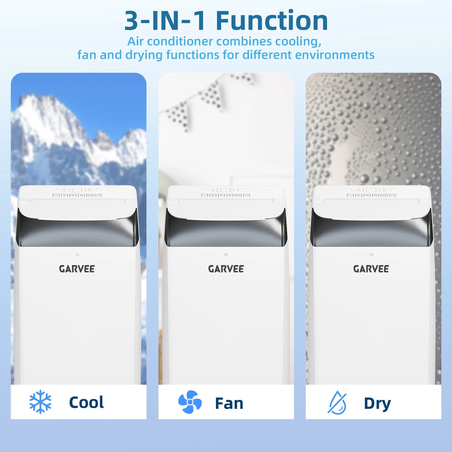 Garvee 14K/10K/8K BTU Fast & Quiet Cooling Portable Air Conditioner, 4‑In‑1 AC Unit with Dehumidifier & Fan, LED/LCD Display, Remote Control, 24H Timer, 4‑Way Swing, 360° Wheels & Window Kit for Bedroom Office Home