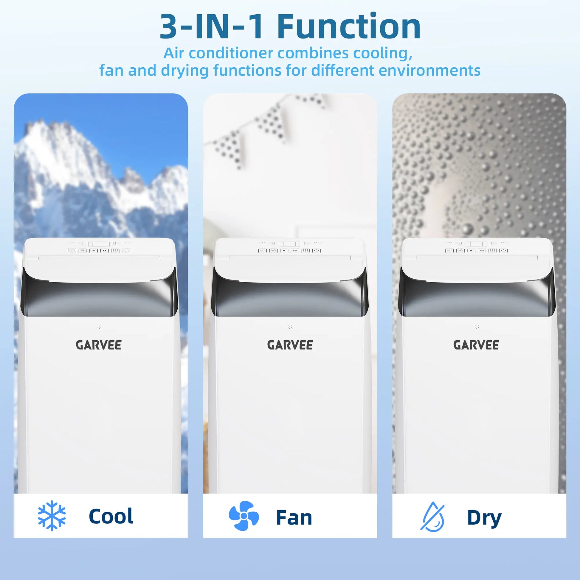 Garvee 14K/10K/8K BTU Fast & Quiet Cooling Portable Air Conditioner, 4‑In‑1 AC Unit with Dehumidifier & Fan, LED/LCD Display, Remote Control, 24H Timer, 4‑Way Swing, 360° Wheels & Window Kit for Bedroom Office Home