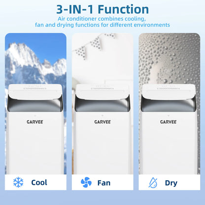 Garvee 14K/10K/8K BTU Fast & Quiet Cooling Portable Air Conditioner, 4‑In‑1 AC Unit with Dehumidifier & Fan, LED/LCD Display, Remote Control, 24H Timer, 4‑Way Swing, 360° Wheels & Window Kit for Bedroom Office Home