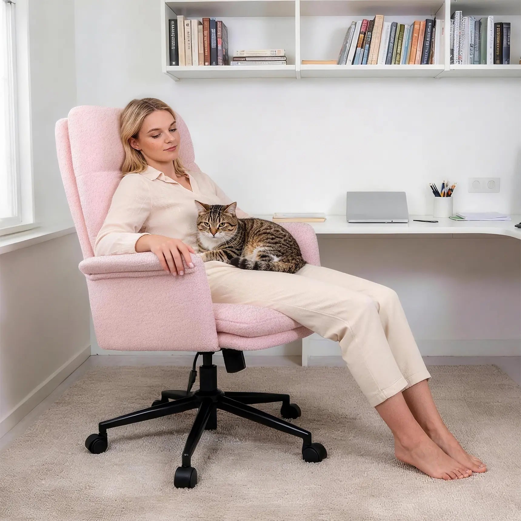 【Deal】Ermnois Ergonomic Upholstered Home Office Chair, Modern High Back Computer Desk Chair with Wheels, Ergonomic, Adjustable Height
