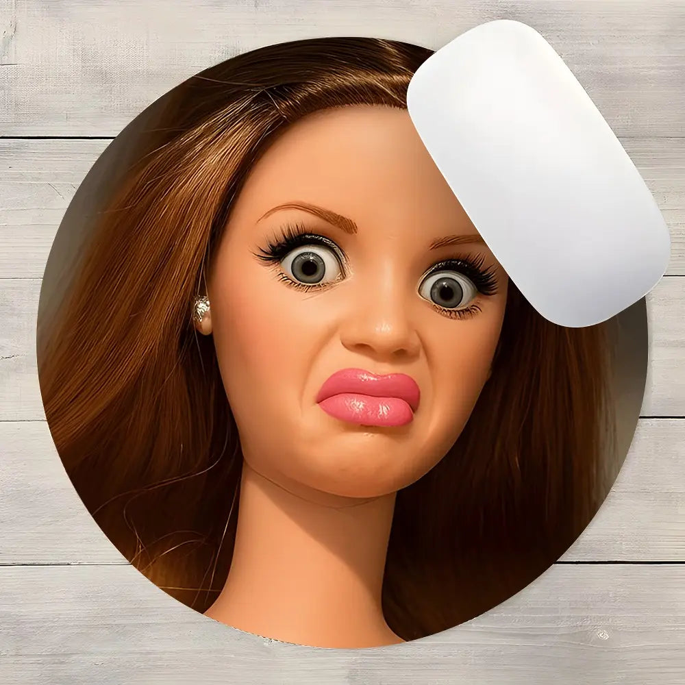 Dislike Doll Face Emojis round Gaming Mousepad, Computer Mouse Pad, Eye-Catching Desktop Decorative Protective Pad, Non-Slip Rubber Lockedge Work Mat, Small Size for Laptop/Desktop, Gaming Mouse Pads - Ideal for Gaming, Office & Home Use