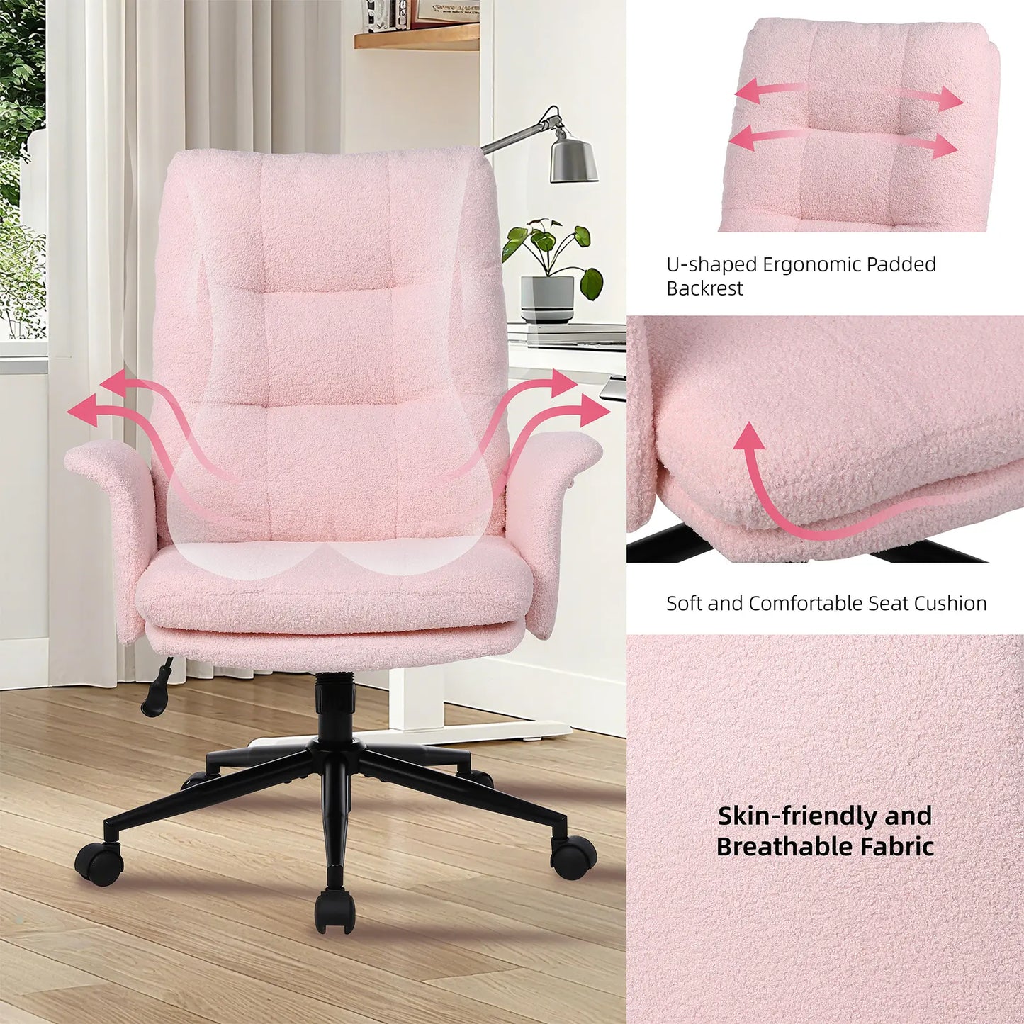 【Deal】Ermnois Ergonomic Upholstered Home Office Chair, Modern High Back Computer Desk Chair with Wheels, Ergonomic, Adjustable Height