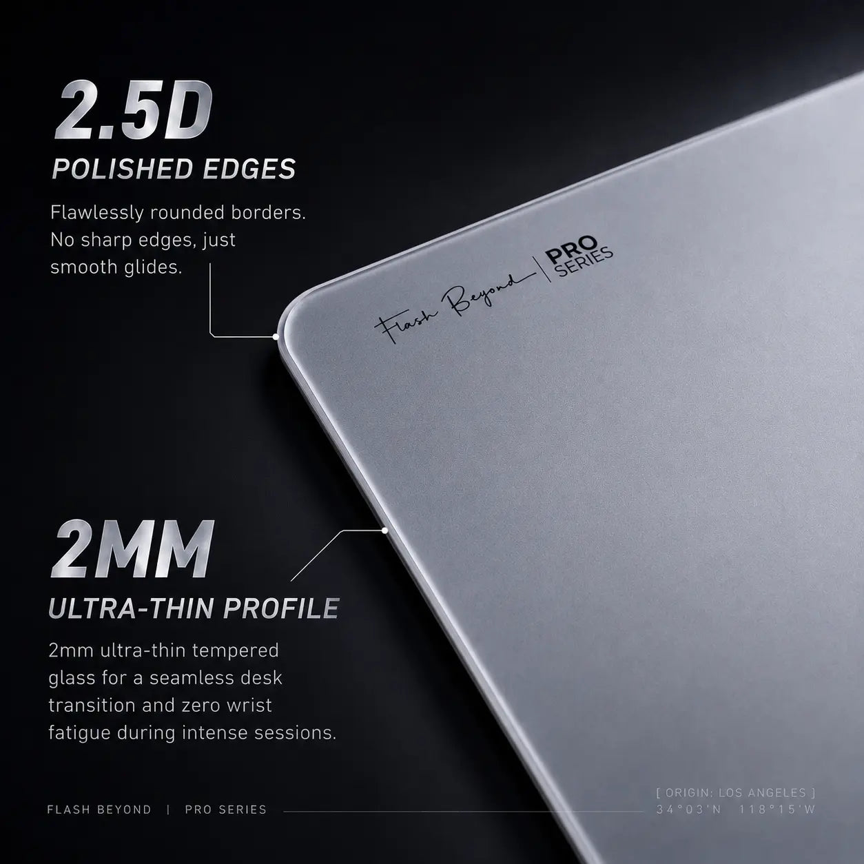 Flash beyond Pro Glass Gaming Mouse Pad, Electroplated Hard Glass Mousepad, Sleeve-Free Smooth Glide, Graphite Gray