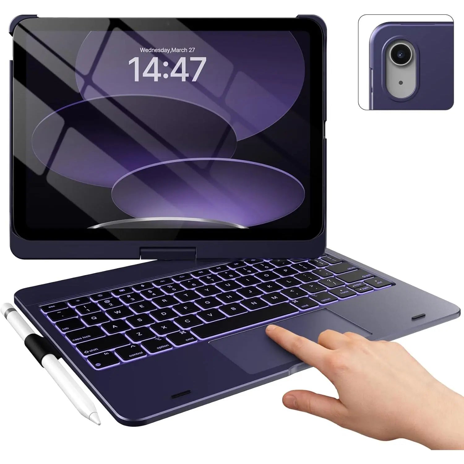 Touch Ipad 10Th Generation Case with Keyboard (10.9", 2022), Multi-Touch Trackpad, 10 Color Backlight, 360? Rotatable, Thin & Light for Ipad 10Th Gen 10.9 (Raspberry)