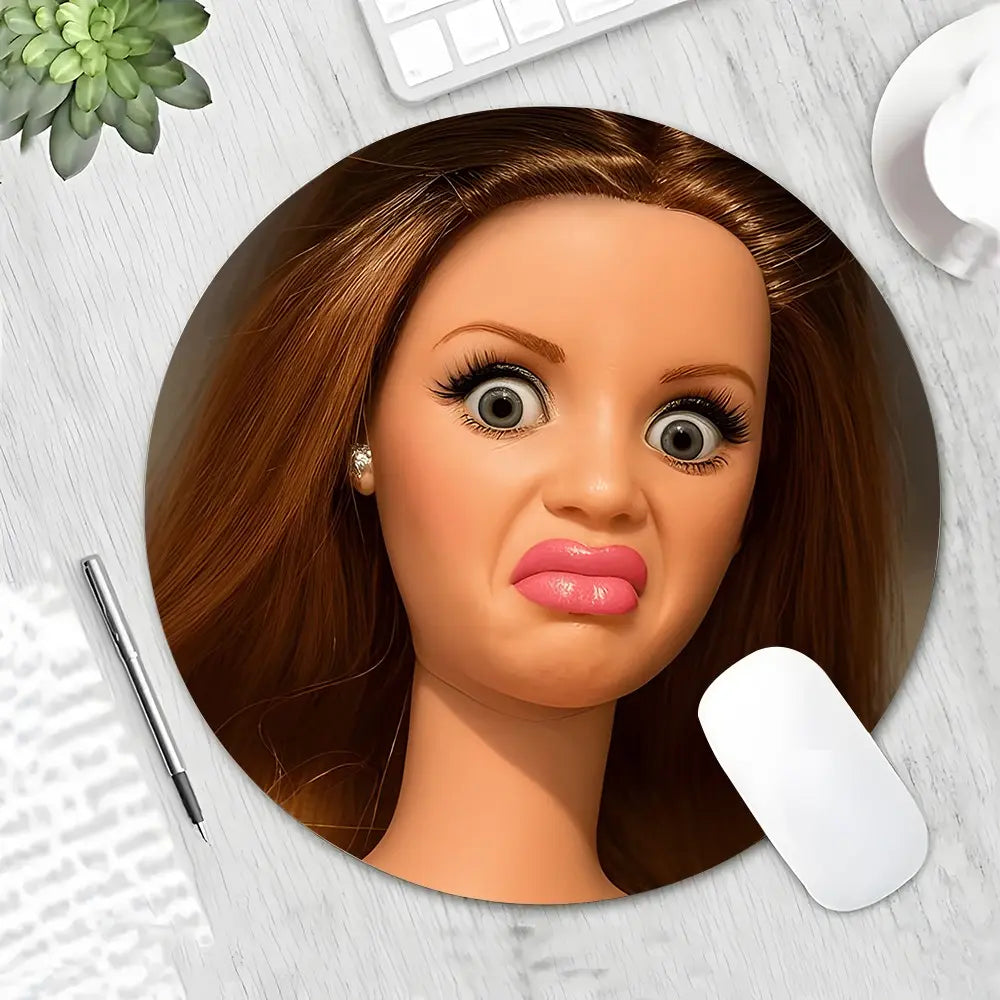 Dislike Doll Face Emojis round Gaming Mousepad, Computer Mouse Pad, Eye-Catching Desktop Decorative Protective Pad, Non-Slip Rubber Lockedge Work Mat, Small Size for Laptop/Desktop, Gaming Mouse Pads - Ideal for Gaming, Office & Home Use