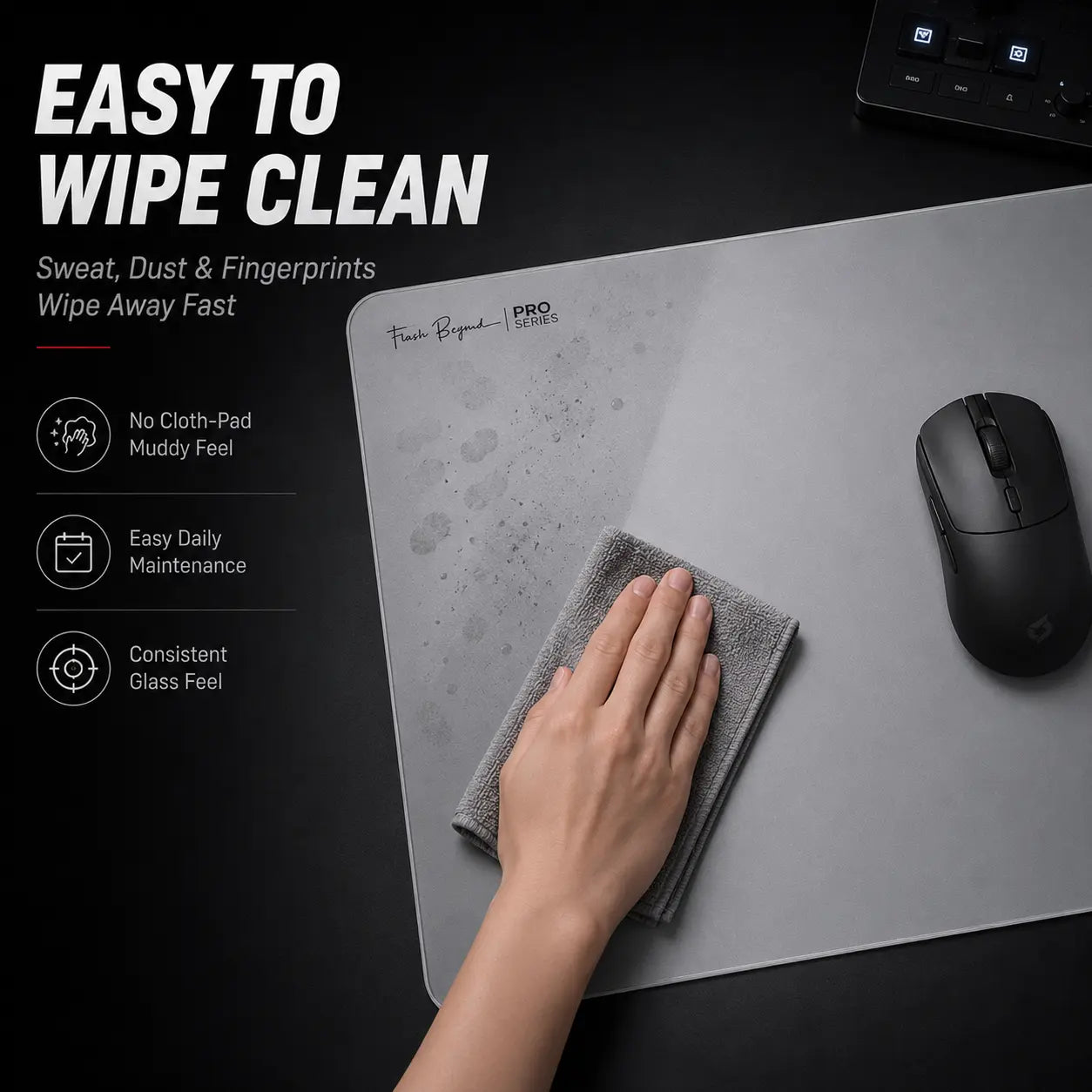 Flash beyond Pro Glass Gaming Mouse Pad, Electroplated Hard Glass Mousepad, Sleeve-Free Smooth Glide, Graphite Gray