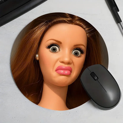 Dislike Doll Face Emojis round Gaming Mousepad, Computer Mouse Pad, Eye-Catching Desktop Decorative Protective Pad, Non-Slip Rubber Lockedge Work Mat, Small Size for Laptop/Desktop, Gaming Mouse Pads - Ideal for Gaming, Office & Home Use