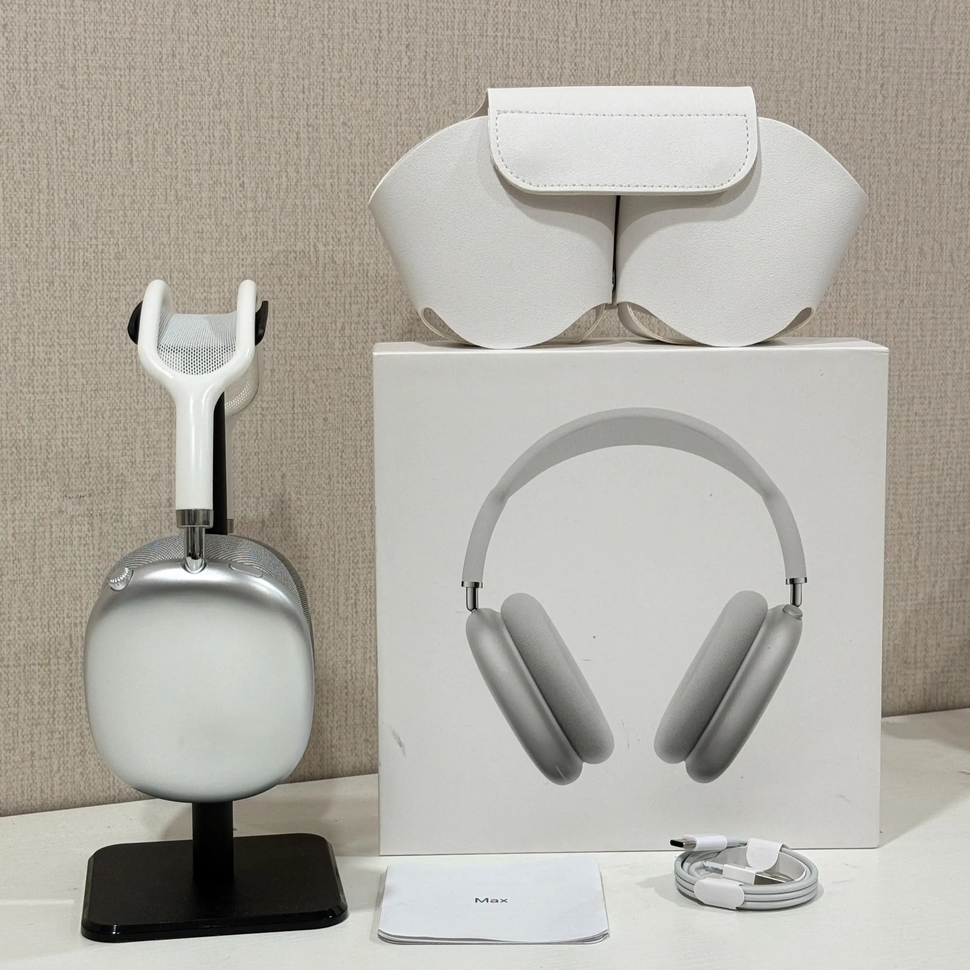 Premium MAXPRO5 MAX Over-Ear Bluetooth Headphones Magnetic Detachable Ear Cups Luxury Silky Comfort Fit Hi-Fi Clear Audio Noise Isolation Complete Kit Protective Leather Case Type-C Charging Wire Trendy Fashion Headset for Daily Outfit Travel Vlog