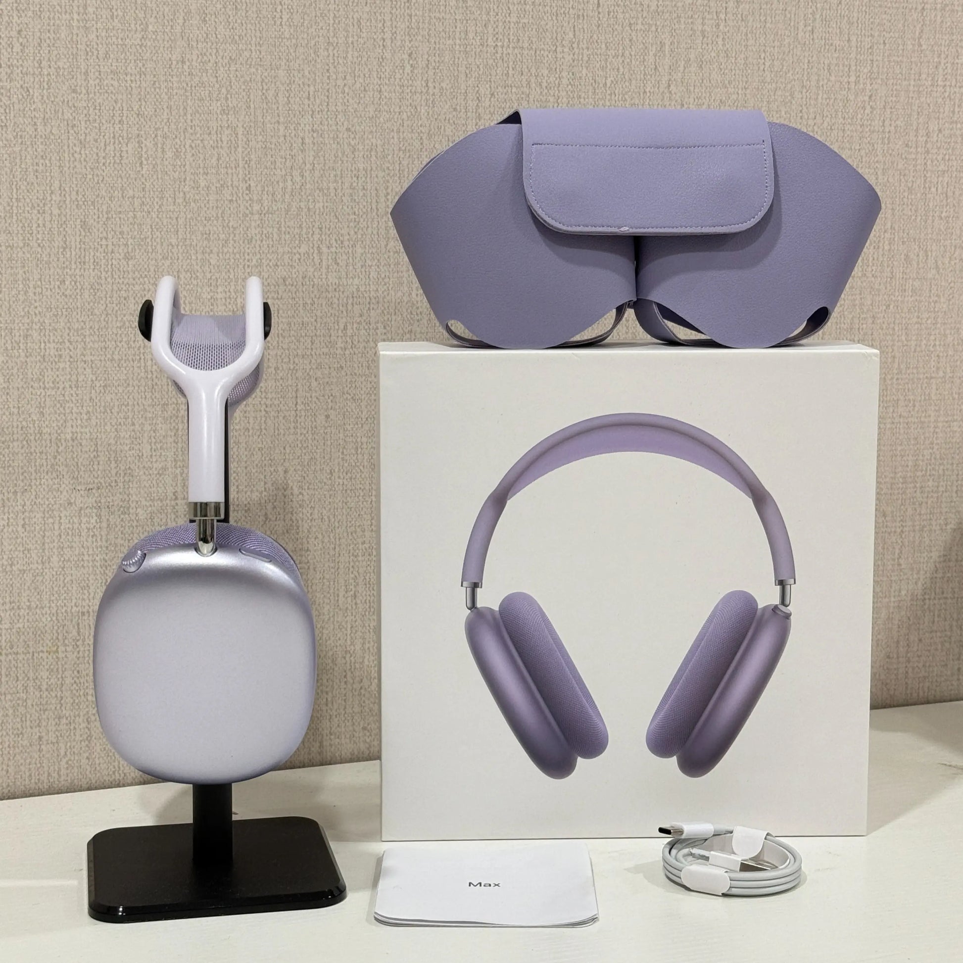 Premium MAXPRO5 MAX Over-Ear Bluetooth Headphones Magnetic Detachable Ear Cups Luxury Silky Comfort Fit Hi-Fi Clear Audio Noise Isolation Complete Kit Protective Leather Case Type-C Charging Wire Trendy Fashion Headset for Daily Outfit Travel Vlog