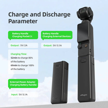 Charging Battery Handle for DJI Osmo Pocket 4P/4/3, 4500Mah Extended Grip with 1/4 Thread for Travel Vlogging