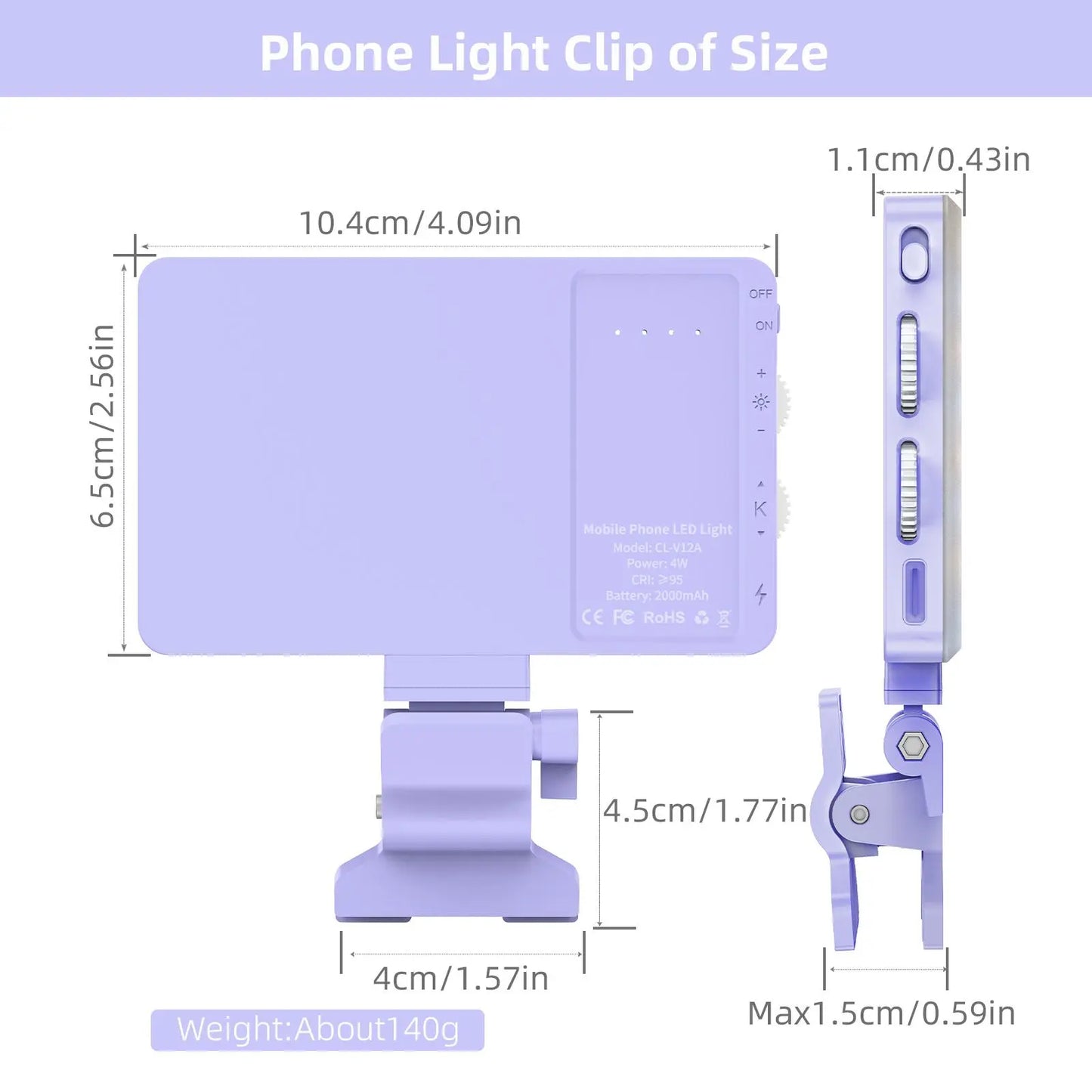 Portable Selfie Light, Phone Rechargeable Fill Light with Front Clip & 3 Adjustable Color Temperature Modes, Rotatable LED Light for Daily Live Streaming Makeup, Gift, Led Selfie Accessories, Cell Phone Light, Led Smartphone Light