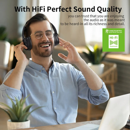 【US】ANCAMITA Hybrid Active Noise Cancelling Over-Ear Wireless Bluetooth Headphones – 50H Playtime, Foldable Design, Deep Bass, App EQ, Transparency Mode