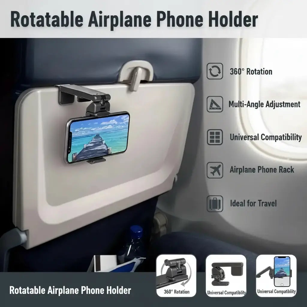 360 Degree Rotatable Multipurpose Phone Holder, Phone Mount, Smartphone Holder, Cell Phone Holder, 1 Count Universal Multi-Angle Adjustable Airplane Phone Rack for Flying Traveling, Business Trip