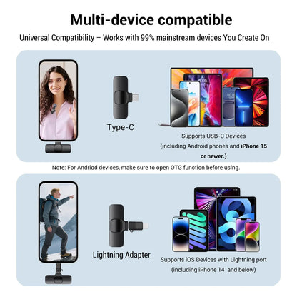 Wireless Mini Lavalier Microphone for Iphone Ipad Android - Intelligent Noise Cancelling, Plug & Play, Lightning Adapter, Lapel Mic for TIKTOK, Video Recording, Vlog, Live Streaming #GLOBAL PICKS