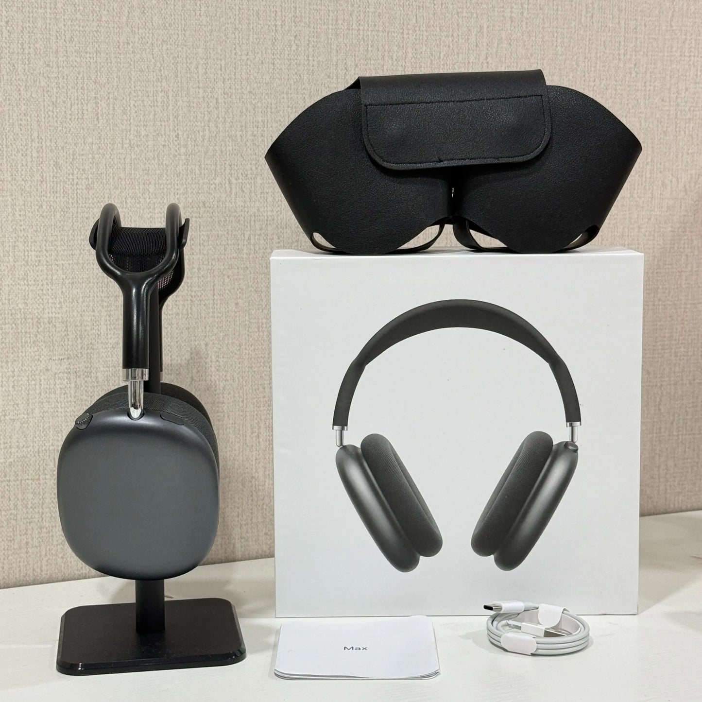 Premium MAXPRO5 MAX Over-Ear Bluetooth Headphones Magnetic Detachable Ear Cups Luxury Silky Comfort Fit Hi-Fi Clear Audio Noise Isolation Complete Kit Protective Leather Case Type-C Charging Wire Trendy Fashion Headset for Daily Outfit Travel Vlog
