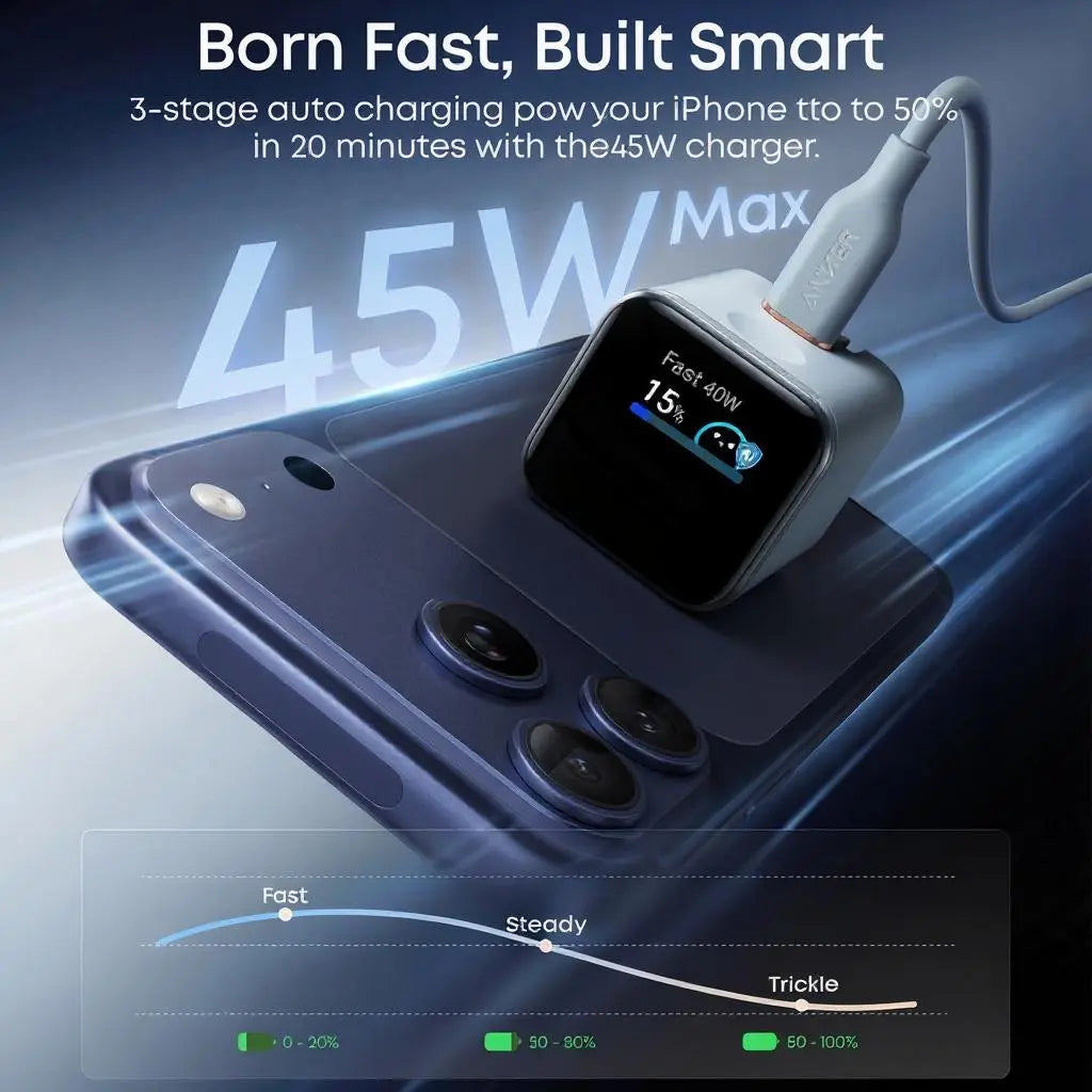 【Perfect Charger for Iphone】Anker 45W Fast Charging USBC Charger with LED Display, Fast Charging Block for Iphone 17/16/15 Series, Macbook, Apple , Safe & Compact Power Adapter for Apple Devices,Summerwins,Fathersdaygift，#Dealsforyoudays