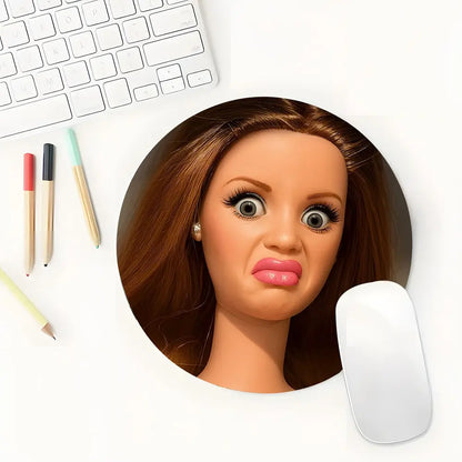Dislike Doll Face Emojis round Gaming Mousepad, Computer Mouse Pad, Eye-Catching Desktop Decorative Protective Pad, Non-Slip Rubber Lockedge Work Mat, Small Size for Laptop/Desktop, Gaming Mouse Pads - Ideal for Gaming, Office & Home Use