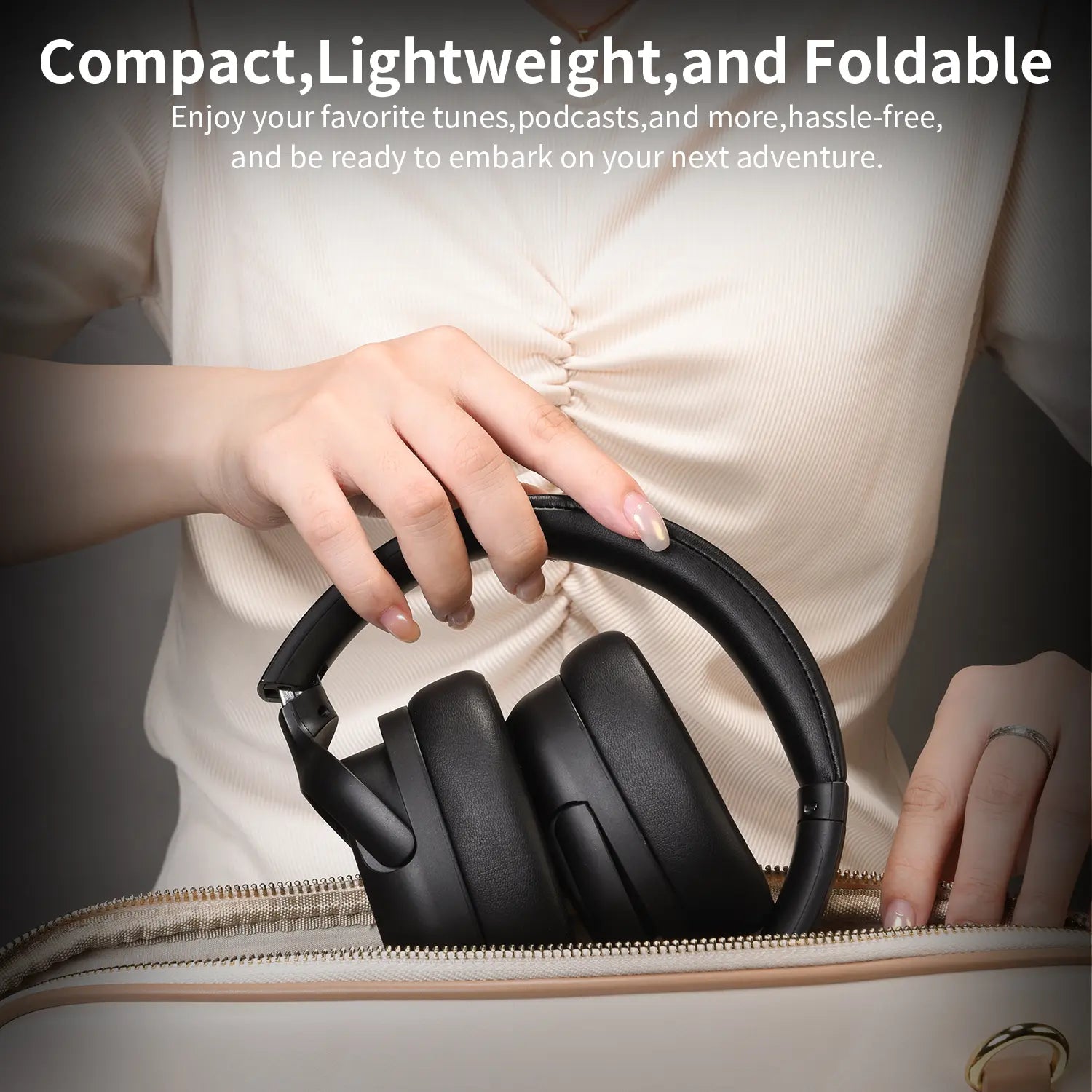 【US】ANCAMITA Hybrid Active Noise Cancelling Over-Ear Wireless Bluetooth Headphones – 50H Playtime, Foldable Design, Deep Bass, App EQ, Transparency Mode