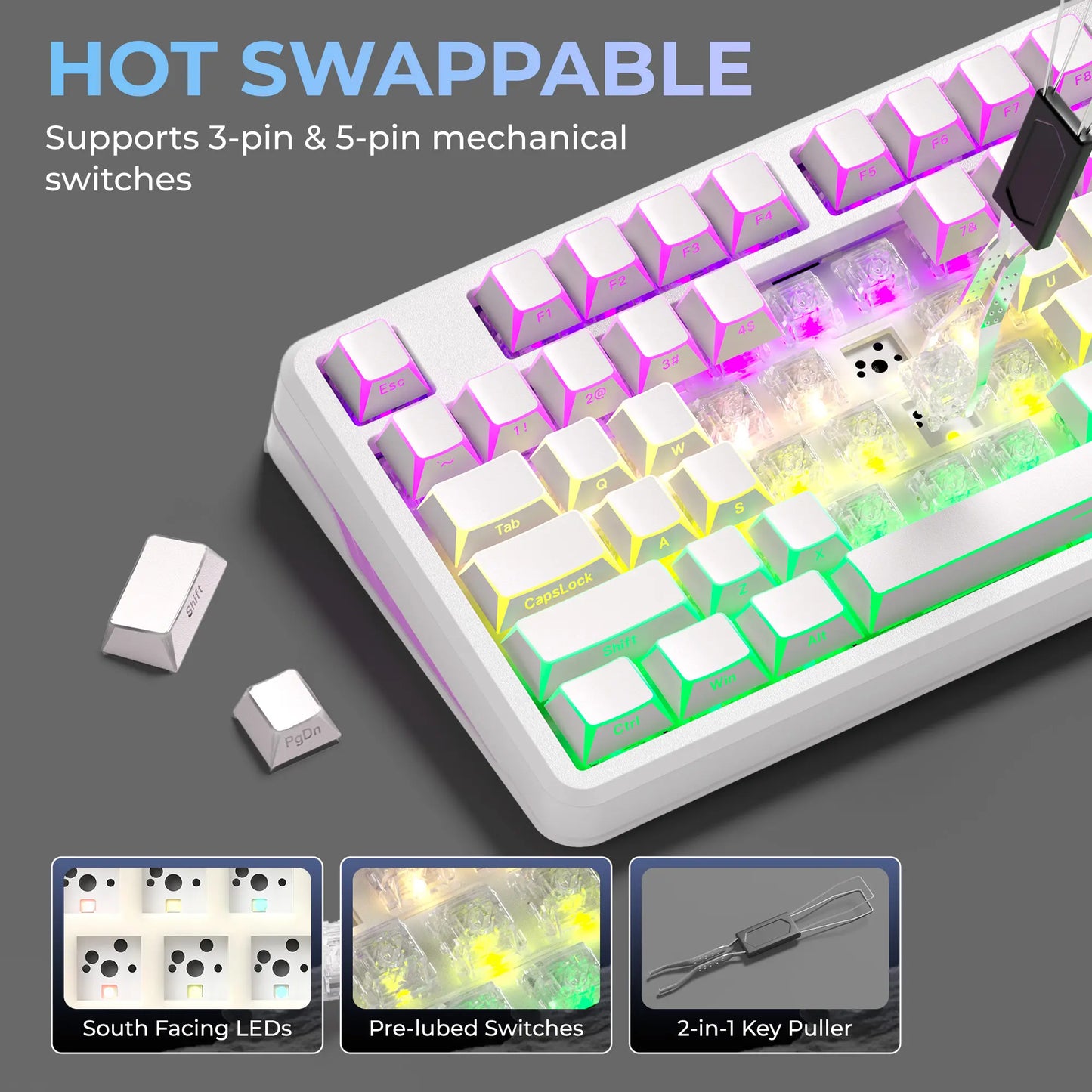 XVX M98 Tri-Mode Wireless Mechanical Keyboard with Number Pad, Bt5.0/2.4Ghz/Usb-C, Pre-Lubed Switches, Gasket Structure, Hot Swappable Custom Creamy Keyboard, 8000Mah, Gaming Keyboard, Office Keyboard, RGB Backlit